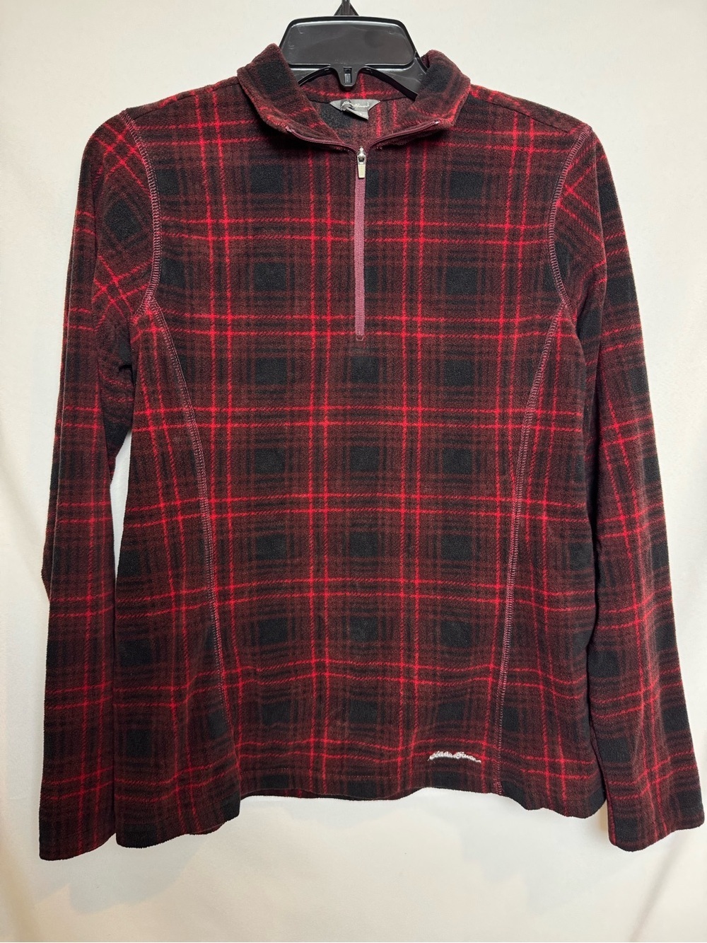 Eddie Bauer Woman’s Red & Black Plaid Half-Zip Fleece Pullover S